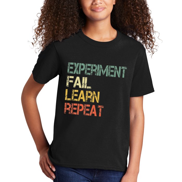 Funny Retro Scientist Experiment Fail Learn Repeat Teacher Kids T-Shirt