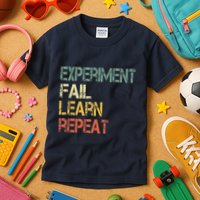 Funny Retro Scientist Experiment Fail Learn Repeat Teacher Kids T-Shirt