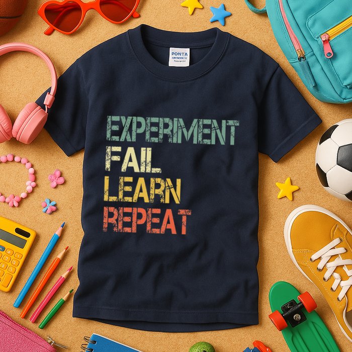 Funny Retro Scientist Experiment Fail Learn Repeat Teacher Kids T-Shirt