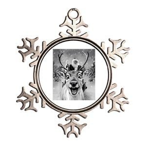 Funny Reindeer Selfie Santa Christmas Gifts Women Metallic Star Ornament