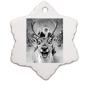 Funny Reindeer Selfie Santa Christmas Gifts Women Ceramic Star Ornament