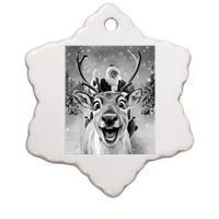 Funny Reindeer Selfie Santa Christmas Gifts Women Ceramic Star Ornament