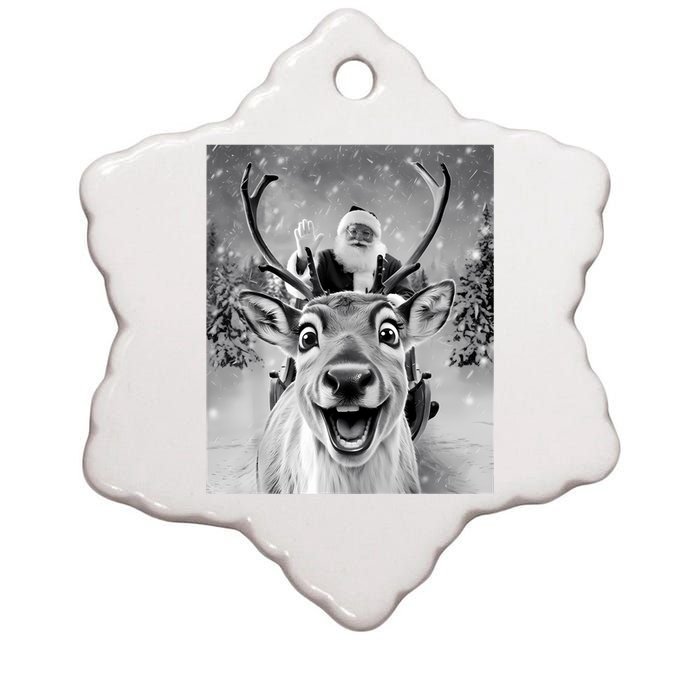 Funny Reindeer Selfie Santa Christmas Gifts Women Ceramic Star Ornament