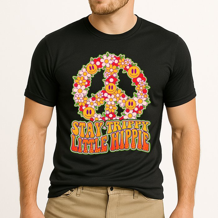 Funny Retro Sixties 60's Stay Trippy Little Hippie Peace Cooling Performance Crew T-Shirt