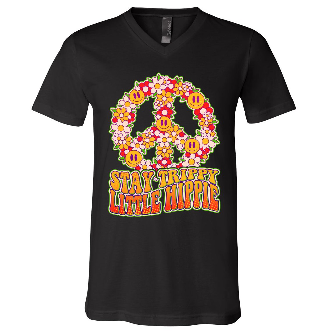Funny Retro Sixties 60's Stay Trippy Little Hippie Peace V-Neck T-Shirt