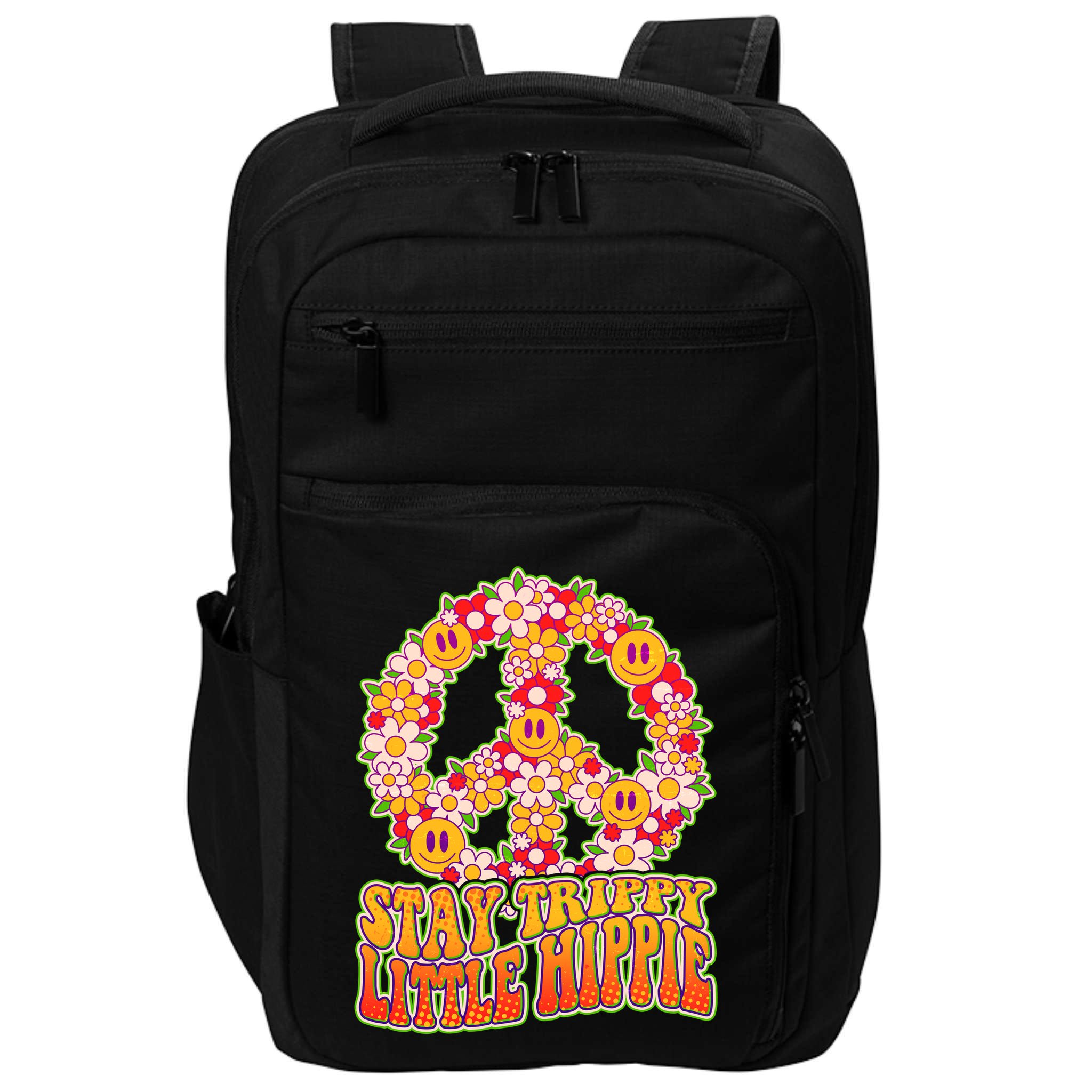 Funny Retro Sixties 60's Stay Trippy Little Hippie Peace Impact Tech Backpack