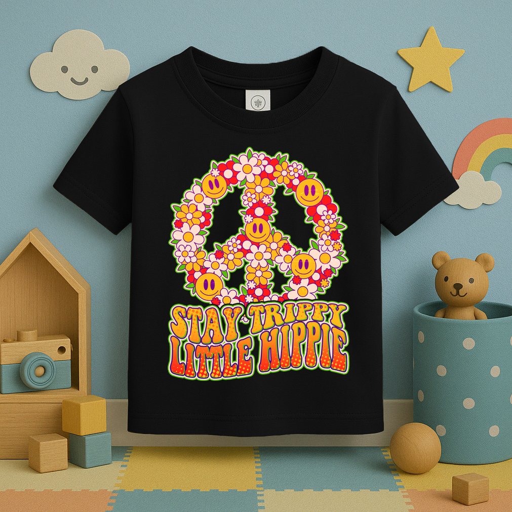 Funny Retro Sixties 60's Stay Trippy Little Hippie Peace Toddler T-Shirt