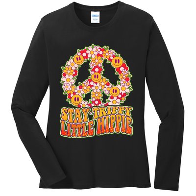 Funny Retro Sixties 60's Stay Trippy Little Hippie Peace Ladies Long Sleeve Shirt