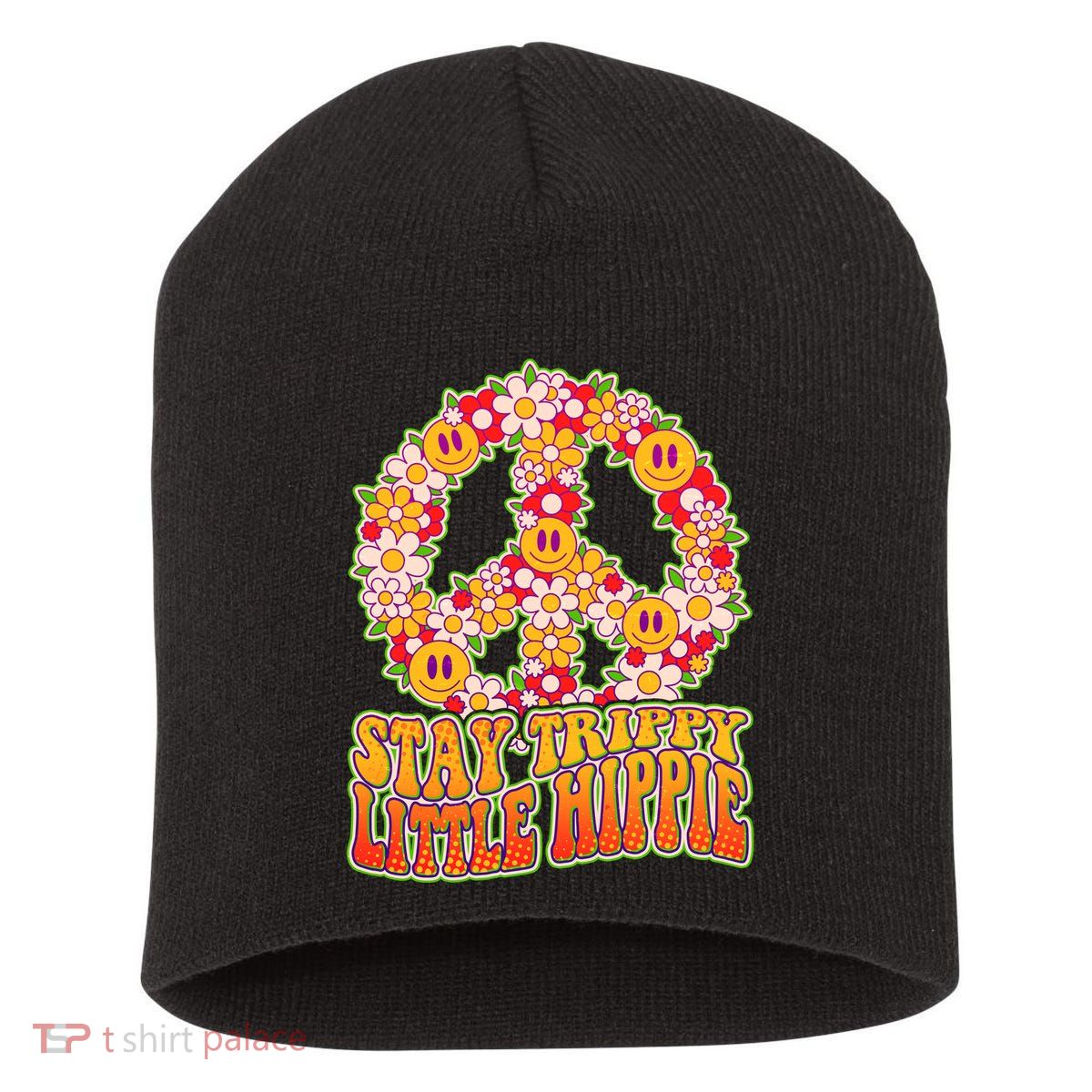 Funny Retro Sixties 60's Stay Trippy Little Hippie Peace Short Acrylic Beanie