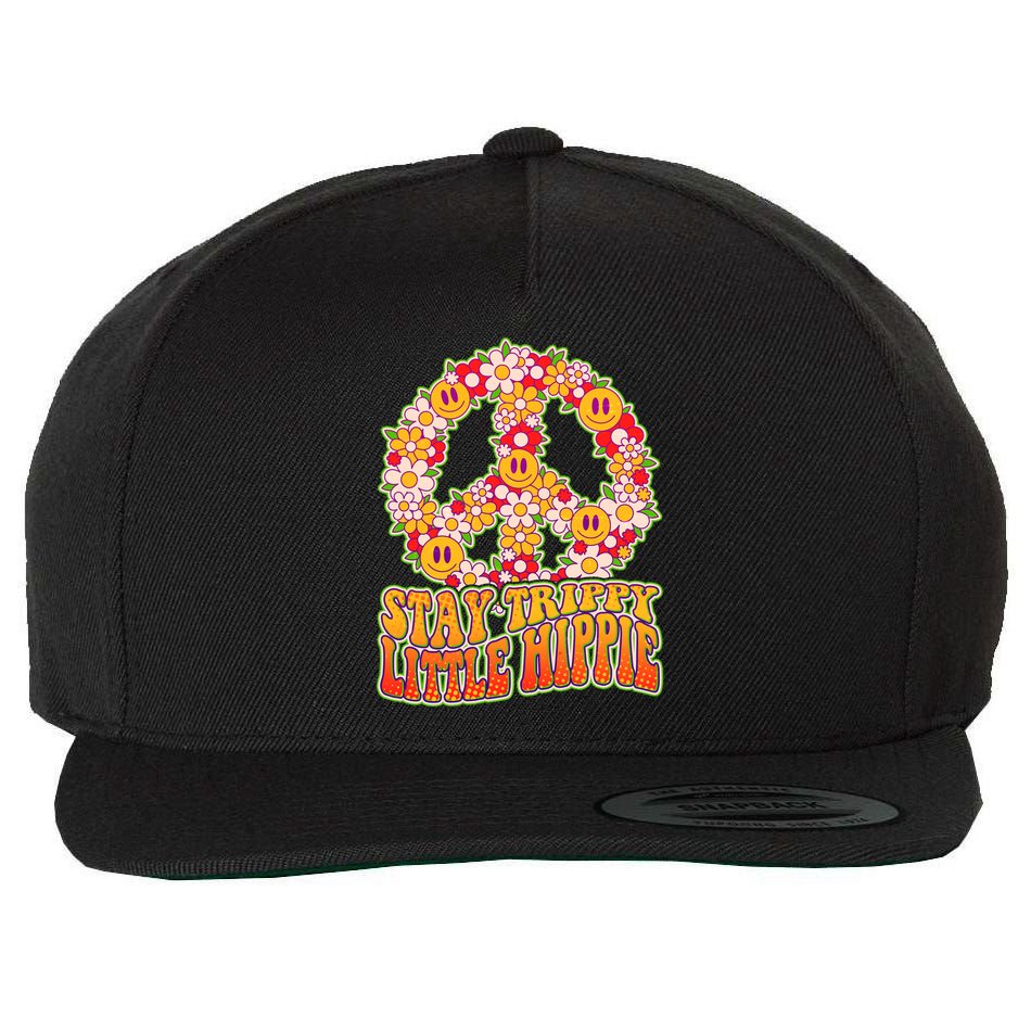 Funny Retro Sixties 60's Stay Trippy Little Hippie Peace Wool Snapback Cap