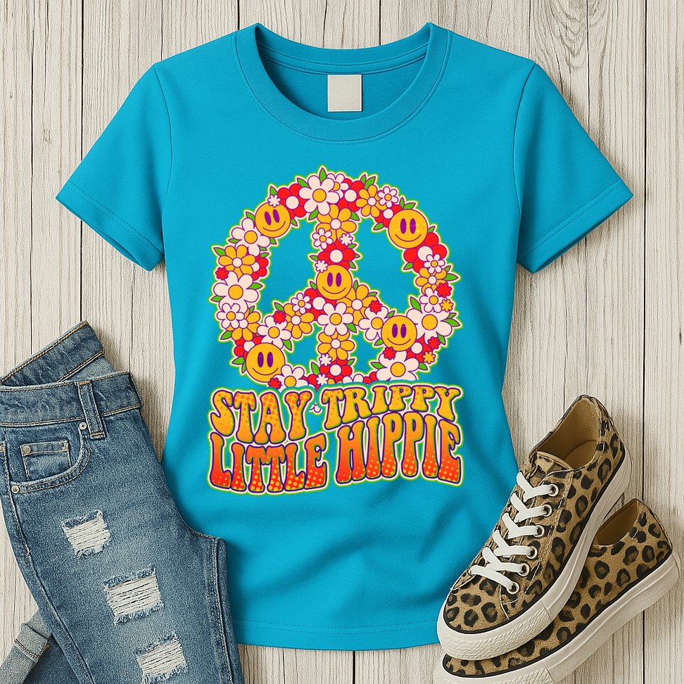 Funny Retro Sixties 60's Stay Trippy Little Hippie Peace Womens T-Shirt