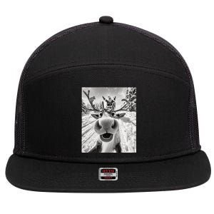 Funny Reindeer Selfie Christmas 7 Panel Mesh Trucker Snapback Hat