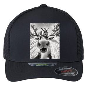 Funny Reindeer Selfie Christmas Flexfit Unipanel Trucker Cap