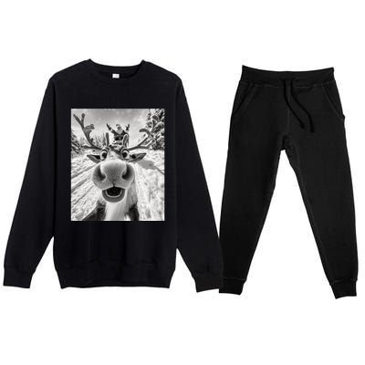 Funny Reindeer Selfie Christmas Premium Crewneck Sweatsuit Set