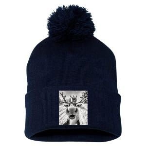 Funny Reindeer Selfie Christmas Pom Pom 12in Knit Beanie