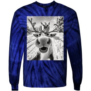 Funny Reindeer Selfie Christmas Tie-Dye Long Sleeve Shirt