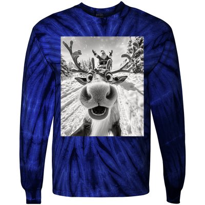 Funny Reindeer Selfie Christmas Tie-Dye Long Sleeve Shirt