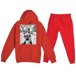 Funny Reindeer Selfie Christmas Premium Hooded Sweatsuit Set