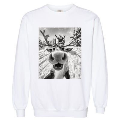 Funny Reindeer Selfie Christmas Garment-Dyed Sweatshirt