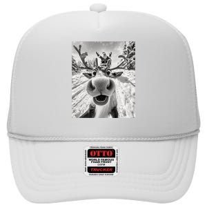 Funny Reindeer Selfie Christmas High Crown Mesh Back Trucker Hat