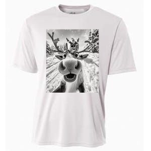 Funny Reindeer Selfie Christmas Cooling Performance Crew T-Shirt