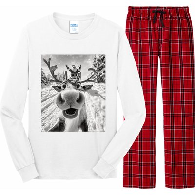 Funny Reindeer Selfie Christmas Long Sleeve Pajama Set