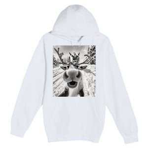 Funny Reindeer Selfie Christmas Premium Pullover Hoodie