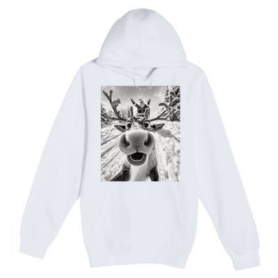 Funny Reindeer Selfie Christmas Premium Pullover Hoodie