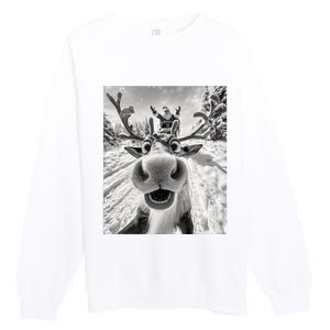 Funny Reindeer Selfie Christmas Premium Crewneck Sweatshirt