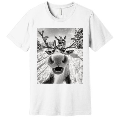 Funny Reindeer Selfie Christmas Premium T-Shirt