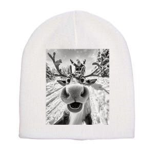 Funny Reindeer Selfie Christmas Short Acrylic Beanie