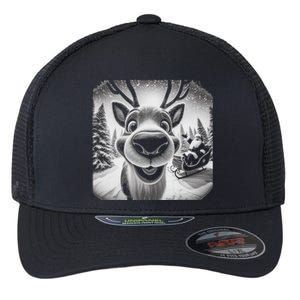 Funny Reindeer Selfie Christmas Flexfit Unipanel Trucker Cap