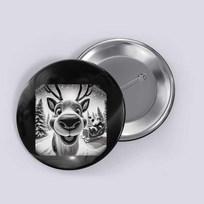 Funny Reindeer Selfie Christmas Button