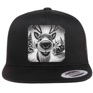 Funny Reindeer Selfie Christmas Flat Bill Trucker Hat