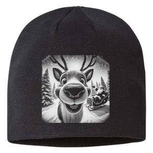 Funny Reindeer Selfie Christmas Sustainable Beanie