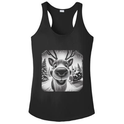 Funny Reindeer Selfie Christmas Ladies PosiCharge Competitor Racerback Tank