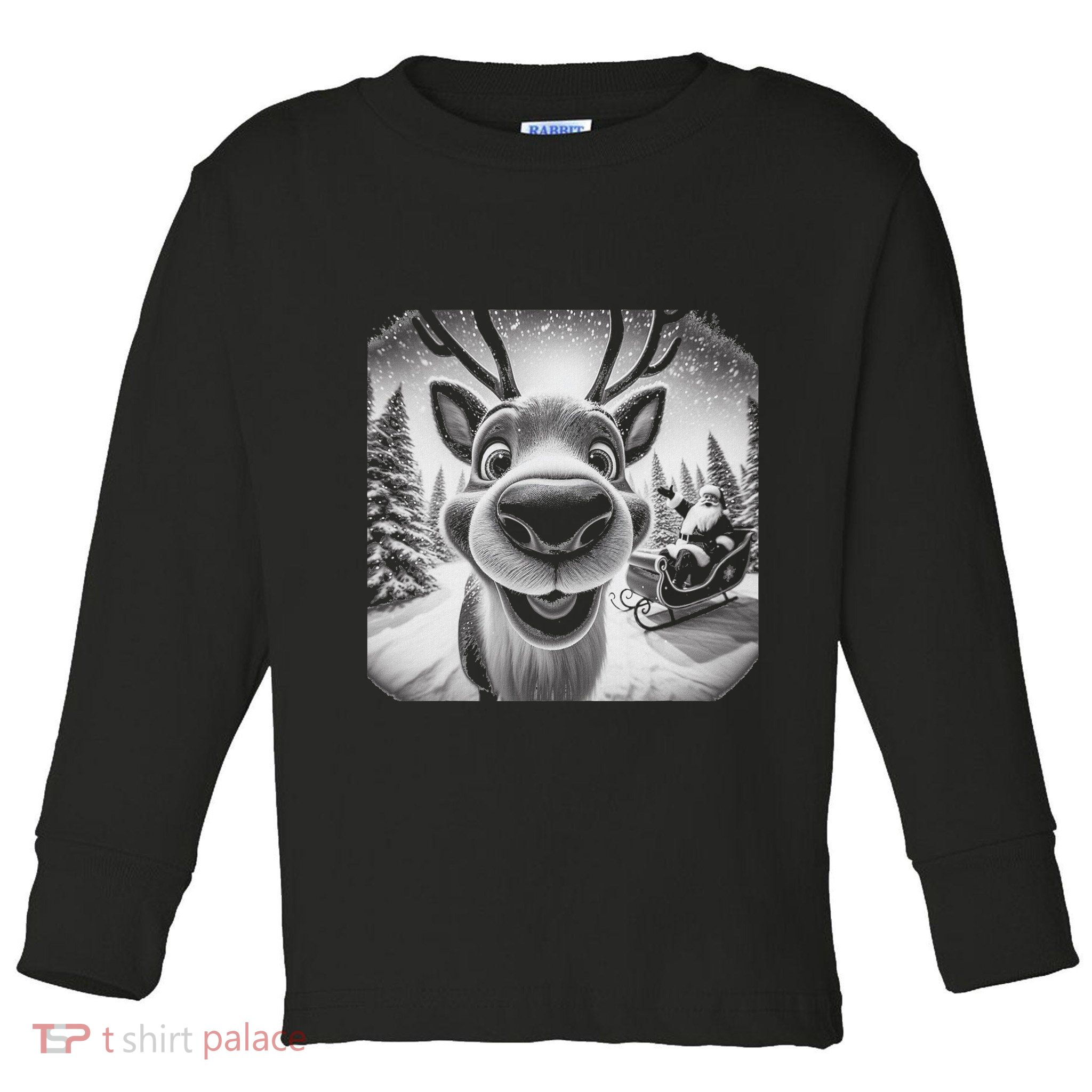 Funny Reindeer Selfie Christmas Toddler Long Sleeve Shirt