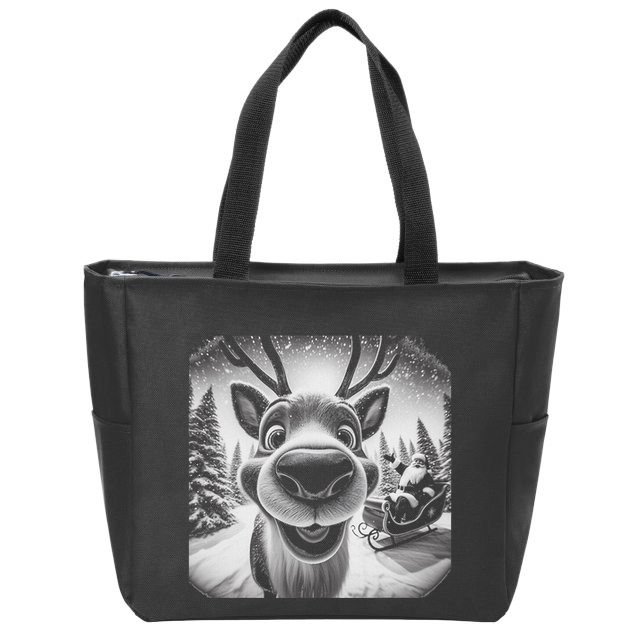 Funny Reindeer Selfie Christmas Zip Tote Bag