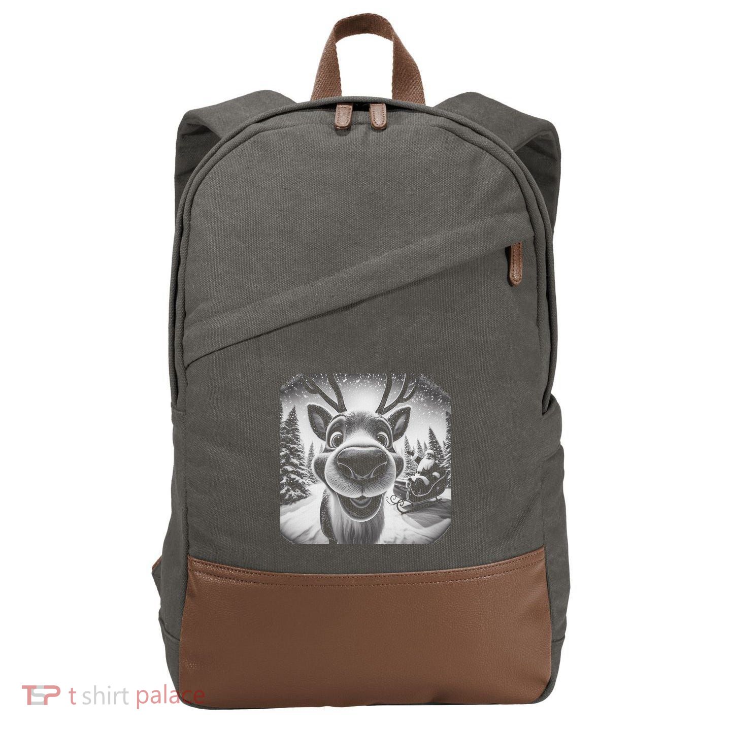Funny Reindeer Selfie Christmas Cotton Canvas Backpack