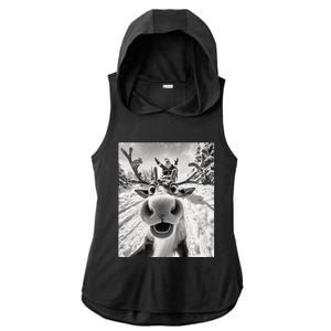 Funny Reindeer Selfie Christmas Ladies PosiCharge Tri-Blend Wicking Draft Hoodie Tank