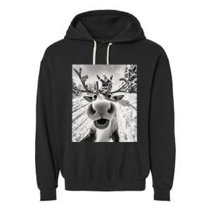 Funny Reindeer Selfie Christmas Garment-Dyed Fleece Hoodie