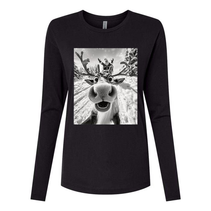 Funny Reindeer Selfie Christmas Womens Cotton Relaxed Long Sleeve T-Shirt