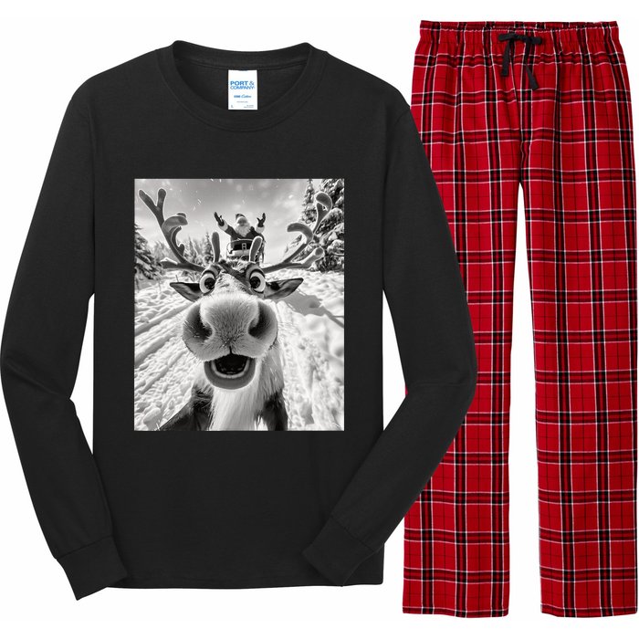 Funny Reindeer Selfie Christmas Long Sleeve Pajama Set