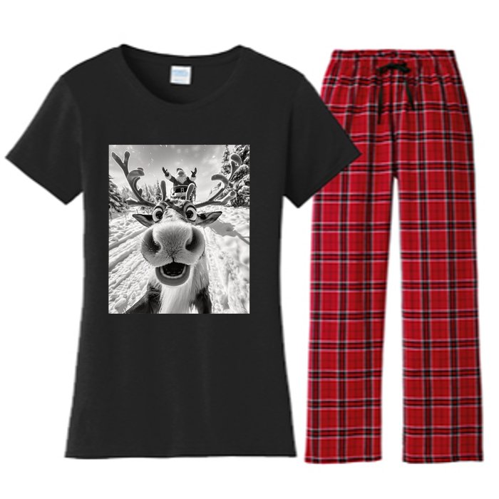 Funny Reindeer Selfie Christmas Women's Flannel Pajama Set