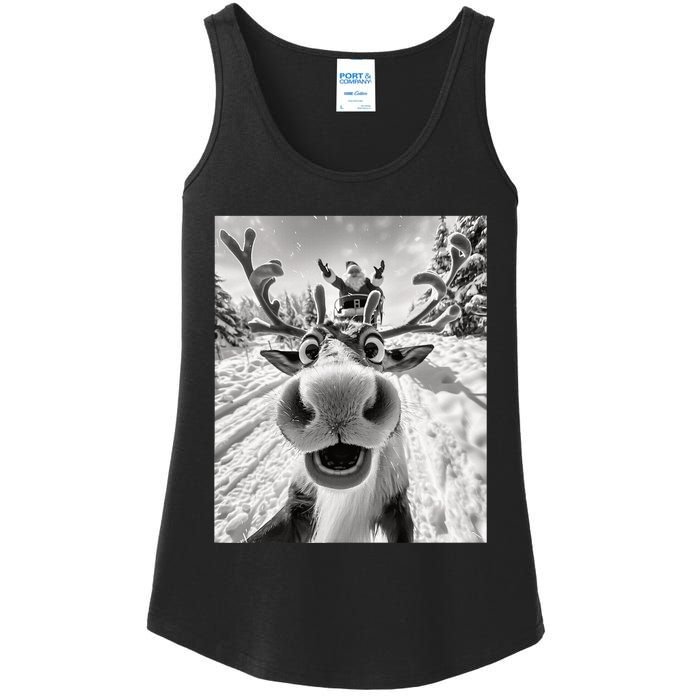 Funny Reindeer Selfie Christmas Ladies Essential Tank