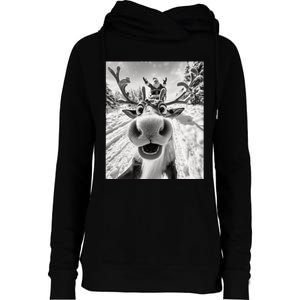 Funny Reindeer Selfie Christmas Womens Funnel Neck Pullover Hood