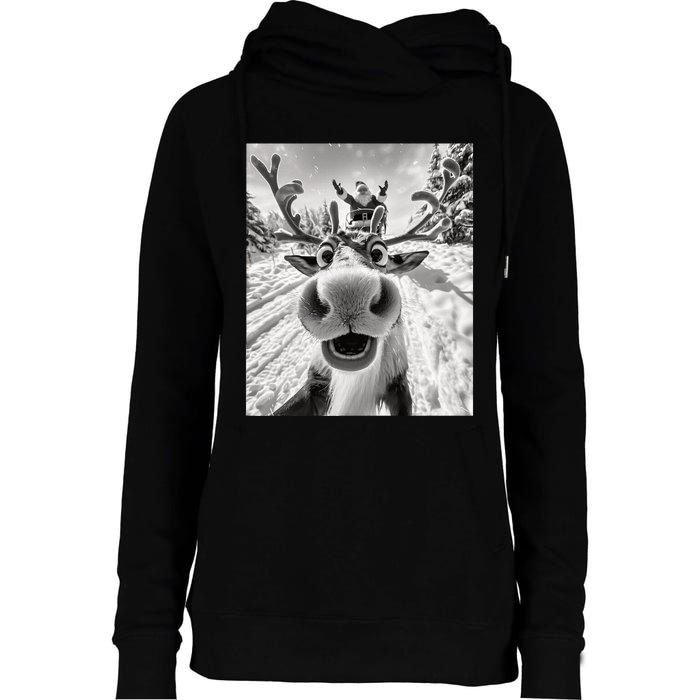 Funny Reindeer Selfie Christmas Womens Funnel Neck Pullover Hood