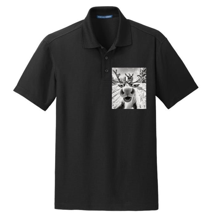 Funny Reindeer Selfie Christmas Dry Zone Grid Polo