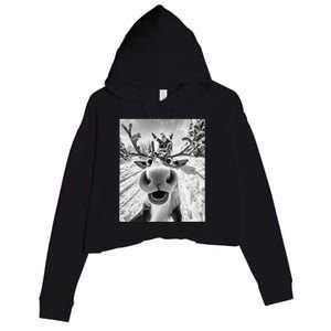 Funny Reindeer Selfie Christmas Crop Fleece Hoodie