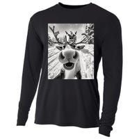 Funny Reindeer Selfie Christmas Cooling Performance Long Sleeve Crew